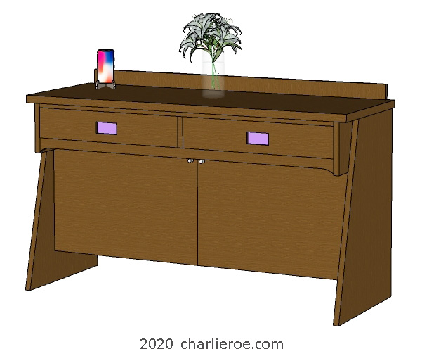 New CR Mackintosh style console hall table, sideboard or desk in a medium dark oak finish