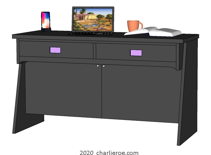 New CR Mackintosh style console hall table, sideboard or desk in a medium oak finish