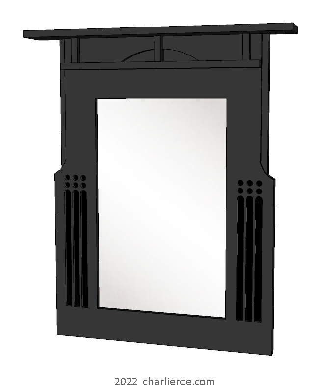 New Charles Rennie CR Mackintosh black painted lacquered wooden wall mirror inspired by Queens Cross Church sign