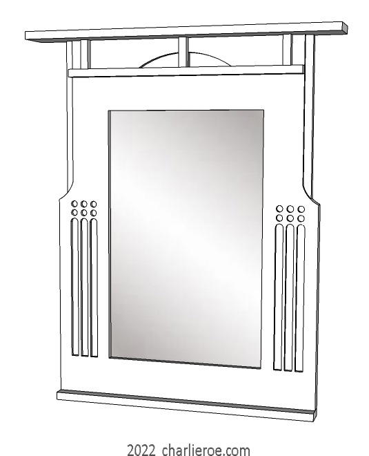 New Charles Rennie CR Mackintosh white painted lacquered wood wall mirror with bottom moulding