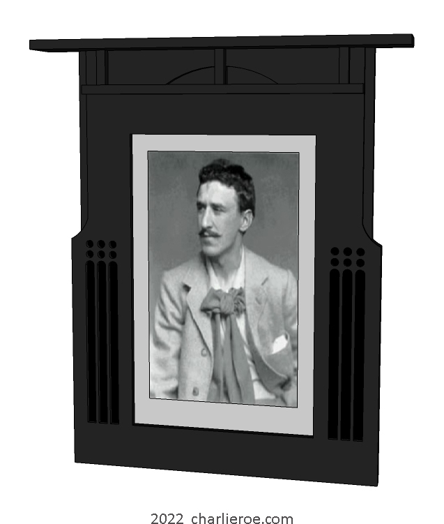 New Charles Rennie CR Mackintosh black painted lacquered large picture frame with a portrait of CR Mackintosh