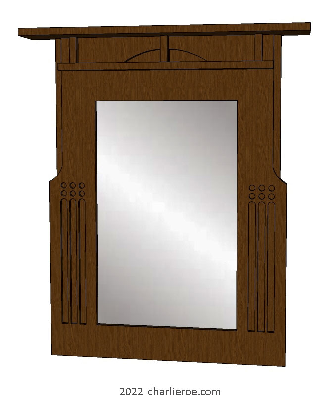 New Charles Rennie CR Mackintosh dark stained wooden wall Mirror inspired by Queens Cross Church sign