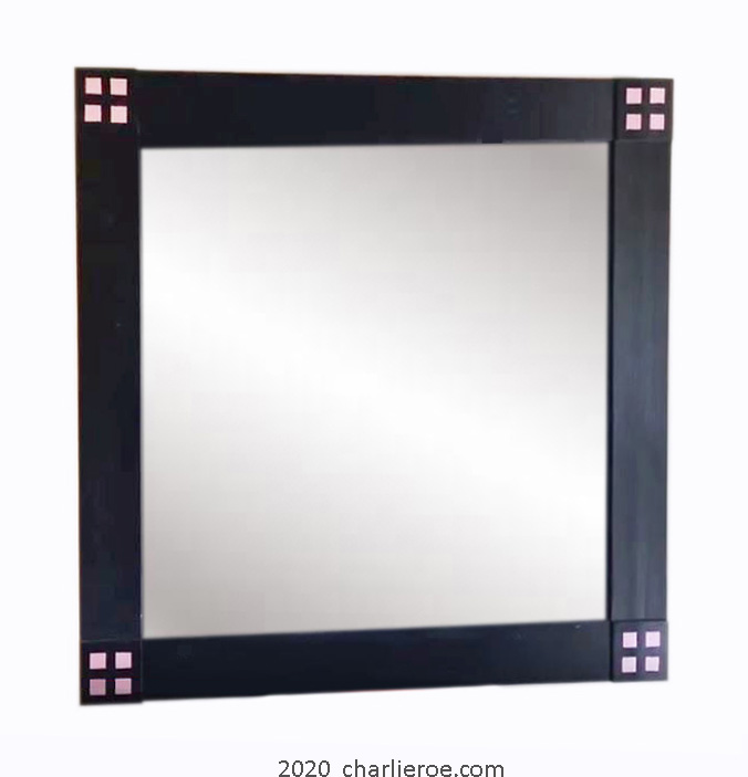 New Charles Rennie CR Mackintosh painted lacquered wooden wall Mirrors with stencilled pink square corner details