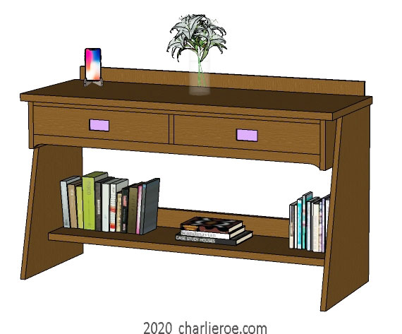New CR Mackintosh style console hall table, sideboard or desk in a medium oak finish