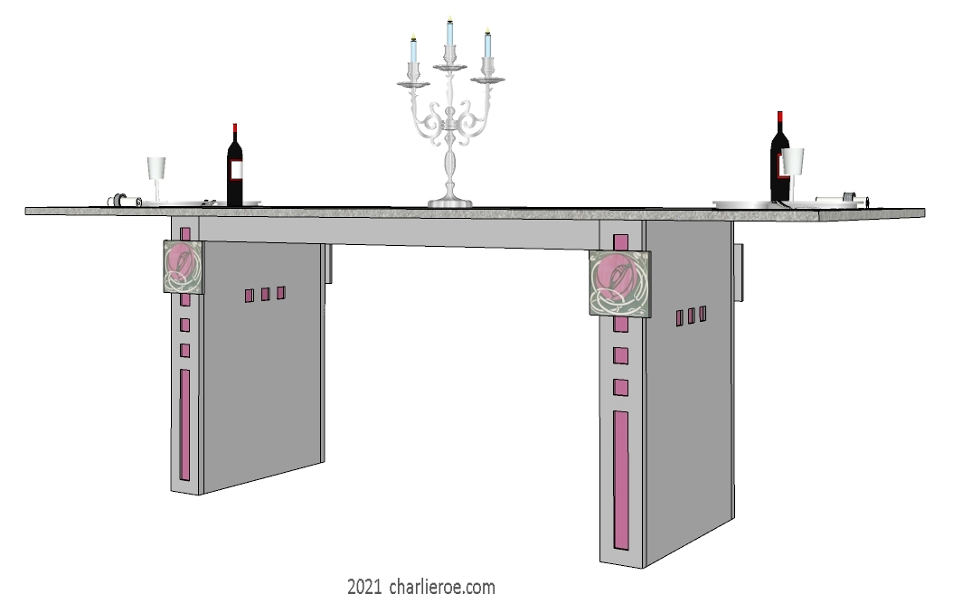 New Charles Rennie CR Mackintosh dining table with square insets in the legs and grey painted lacquered
