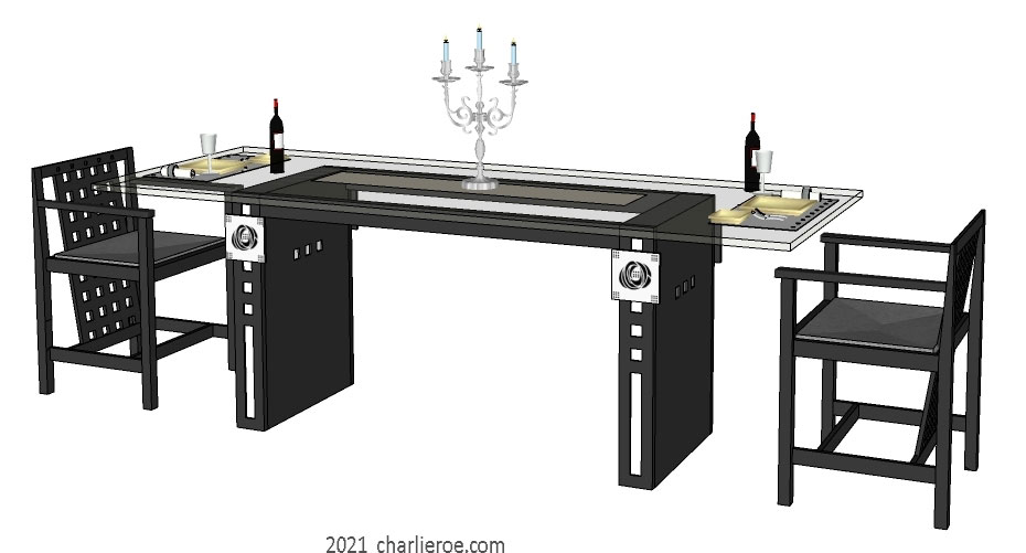 New Charles Rennie CR Mackintosh dining table with square insets in the legs and black painted lacquered