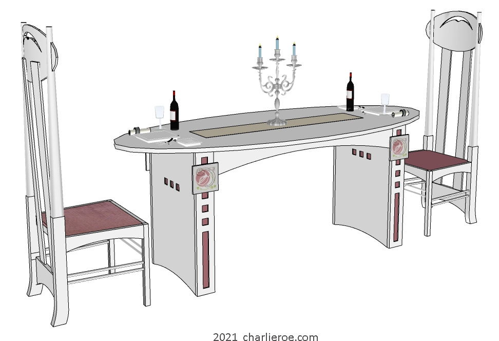 New Charles Rennie CR Mackintosh dining table white painted lacquered with square insets in the legs & oval table top