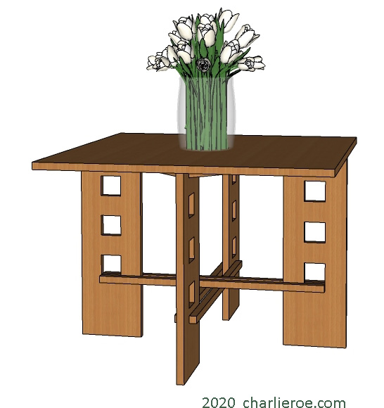 New Charles Rennie CR Mackintosh Willow Tearoom coffee table with square top & medium oak finish
