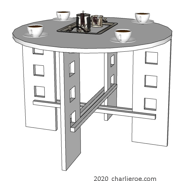 New Charles Rennie CR Mackintosh breakfast table with square leg cut-outs and white lacquered painted