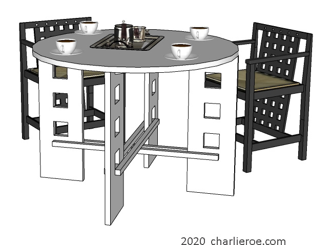 New Charles Rennie CR Mackintosh breakfast table with square leg cut-outs and white lacquered painted