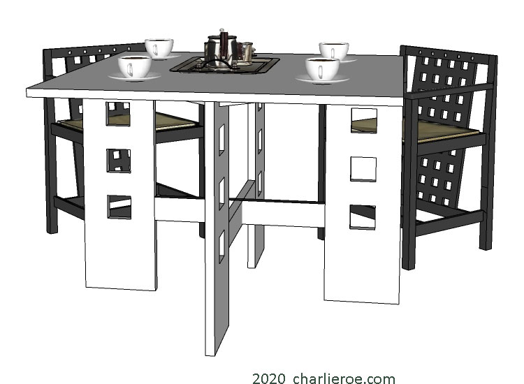 New Charles Rennie CR Mackintosh breakfast table with square leg cut-outs and black lacquered painted