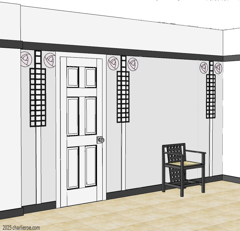 new Charles Rennie CR Mackintosh Willow Tea Room style painted wall treatment & wall stencils