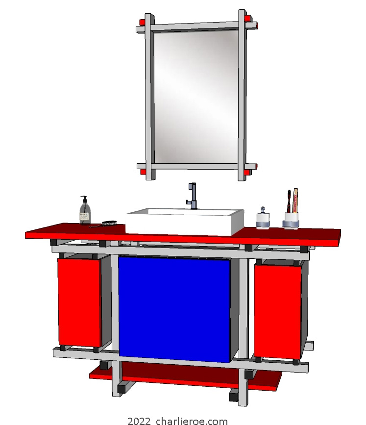 New Gerrit Rietveld De Stijl Movement Piet Mondrian style vanity unit painted in De Stijl colours with piet mondrian door design