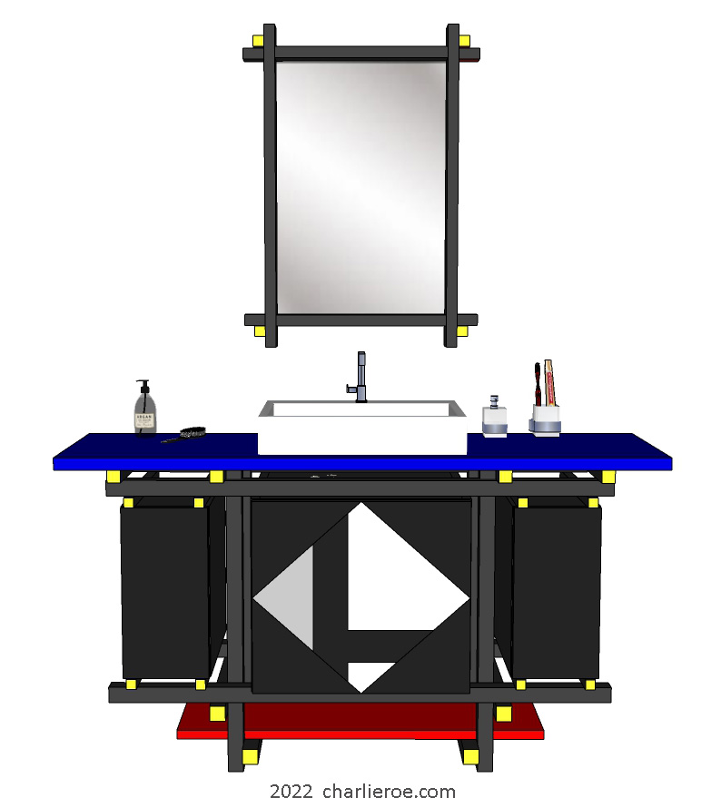 New Gerrit Rietveld De Stijl Movement Piet Mondrian style vanity unit painted in De Stijl colours with piet mondrian door design