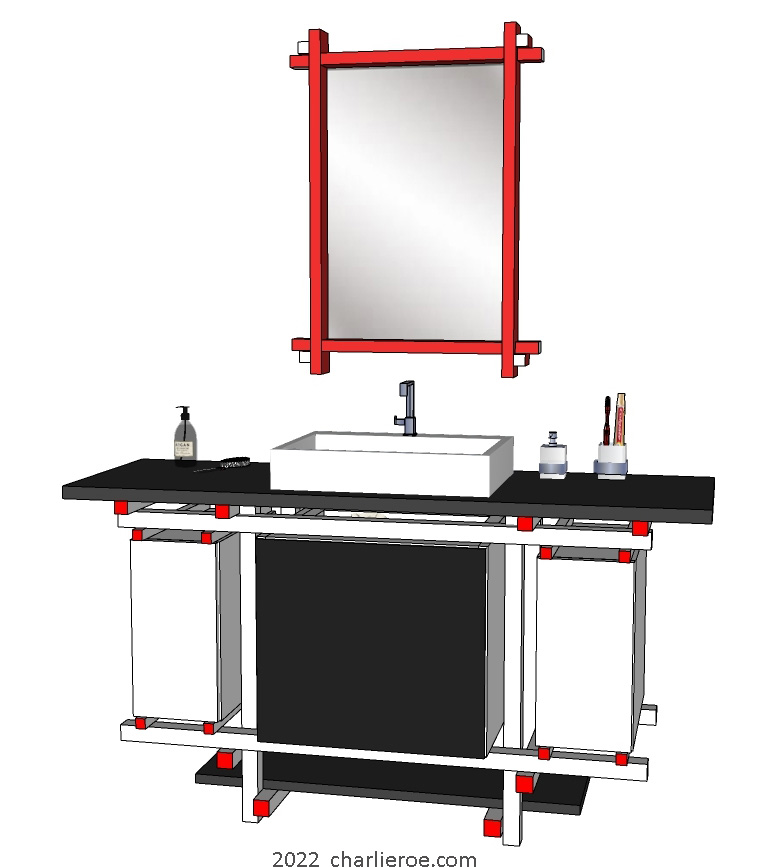 New Gerrit Rietveld De Stijl Movement Piet Mondrian style vanity unit painted in De Stijl colours with piet mondrian door design