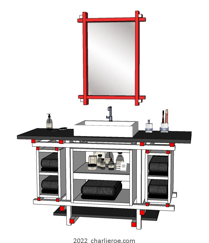 New Gerrit Rietveld De Stijl Movement Piet Mondrian style vanity unit painted in De Stijl colours with piet mondrian door design