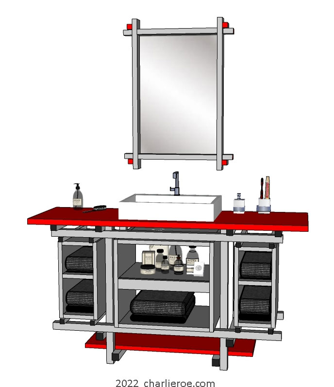 New Gerrit Rietveld De Stijl Movement Piet Mondrian style vanity unit painted in De Stijl colours with piet mondrian door design