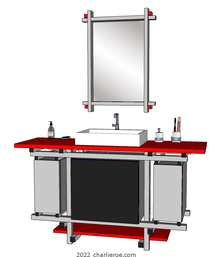 New Gerrit Rietveld De Stijl Movement Piet Mondrian style vanity unit painted in De Stijl colours with piet mondrian door design