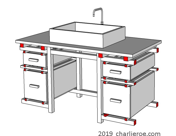 New Gerrit Rietveld De Stijl Movement Piet Mondrian style vanity unit painted in black