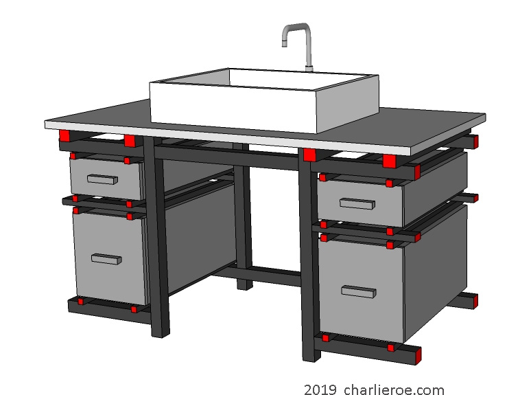 New Gerrit Rietveld De Stijl Movement Piet Mondrian style vanity unit painted in black