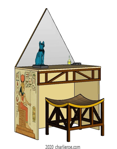 new ancient Egyptian Revival style dressing table with decorative egyptian painting & pyramid shaped mirror