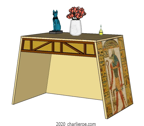 new ancient Egyptian Revival style dressing table with sloped sides & decorative egyptian painting