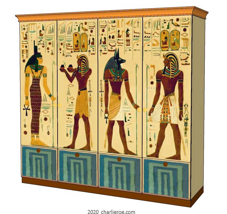 New Egyptian style 4 door wardrobes with decorative Egyptian painting