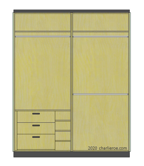 New double wardrobe with double hanging rails, shelves, chest of drawers