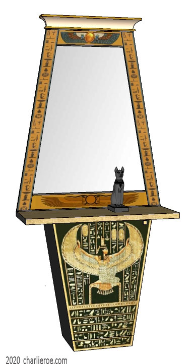 new ancient Egyptian Revival style Pylon shaped painted display cabinet bookcase drinks cabinet with decorative Egyptian designs