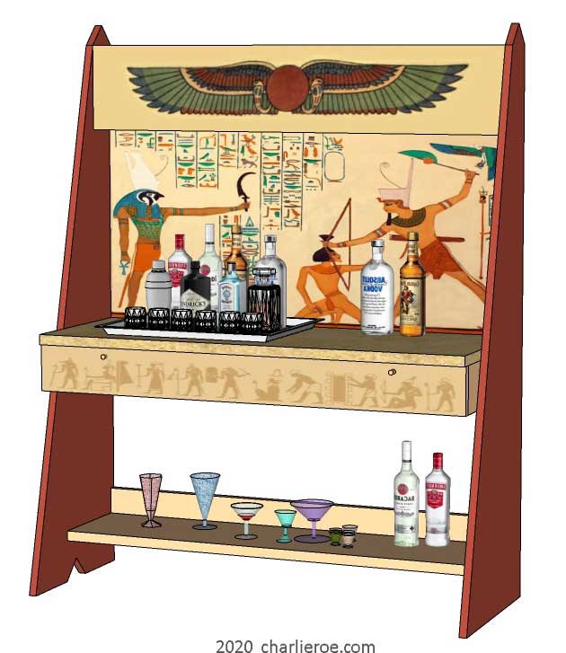 new ancient Egyptian Revival style painted bookcase display cabinet drinks cabinet or home office desk shelving unit with decorative Egyptian designs