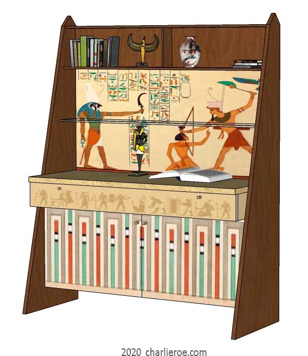 new ancient Egyptian Revival style painted sideboard with sloping sides & decorative Egyptian designs