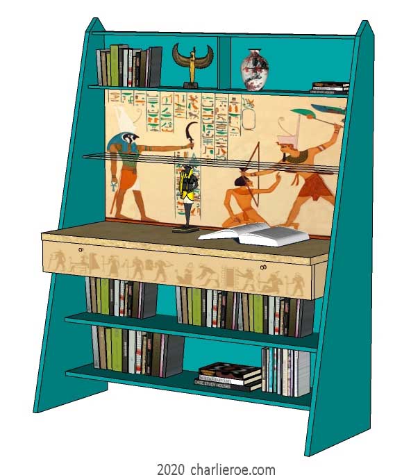new ancient Egyptian Revival style painted sideboard with sloping sides & decorative Egyptian designs