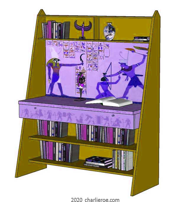 new ancient Egyptian Revival style painted sideboard with sloping sides & decorative Egyptian designs