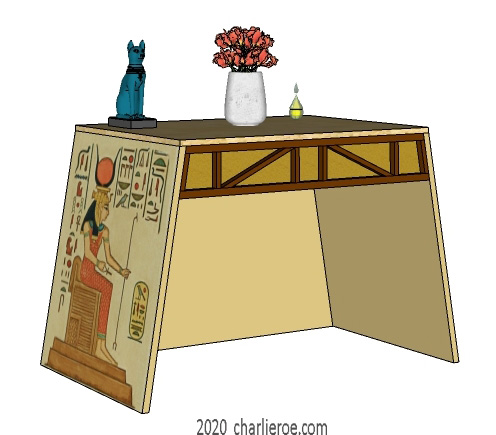 new ancient Egyptian Revival style desk console table  with sloped sides & decorative egyptian painting