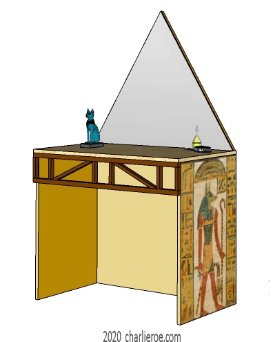 new ancient Egyptian Revival style desk console table with decorative egyptian painting & pyramid shaped mirror