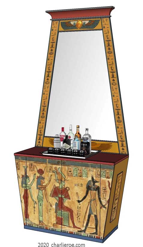 new ancient Egyptian Revival style Pylon shaped painted wall mirror frame with decorative Egyptian designs