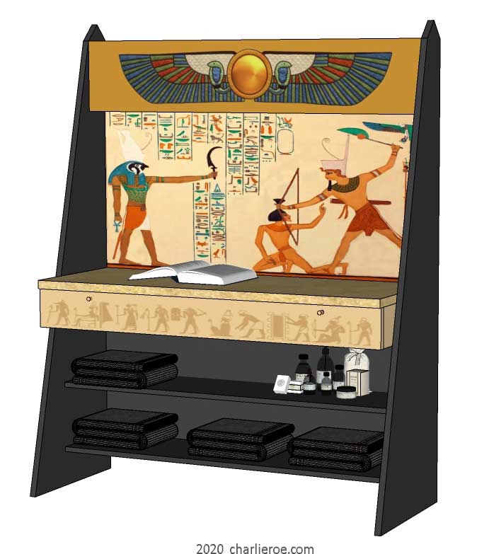 new ancient Egyptian Revival style desk bookshelf unit with decorative egyptian painting