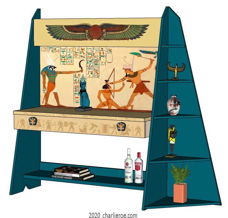 new ancient Egyptian Revival style desk bookshelf unit with decorative egyptian painting