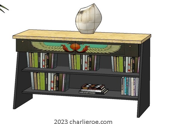 new ancient Egyptian Revival style painted console table cabinet open shelf unit with decorative Egyptian designs