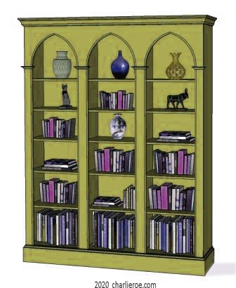 new Reformed Gothic Revival style wood & painted triple bay bookcase