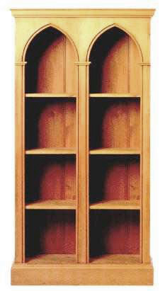 new Gothic Revival Gothique wooden double bay bookcase