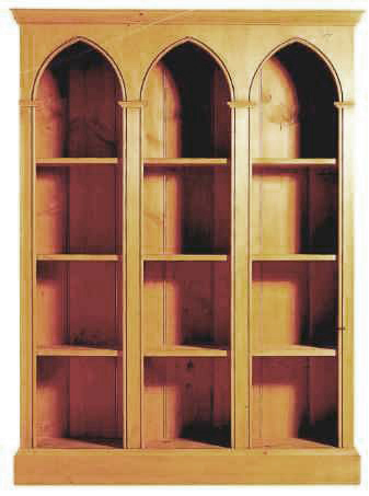 new Gothic Revival Gothique wooden triple bay bookcase