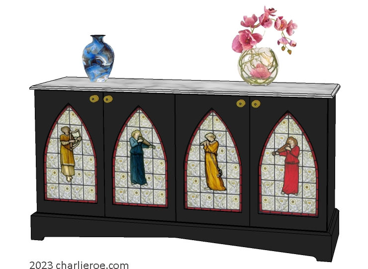 new Gothic Gothique Gotik 4 door painted sideboard cabinet with decorative Lancet door panels