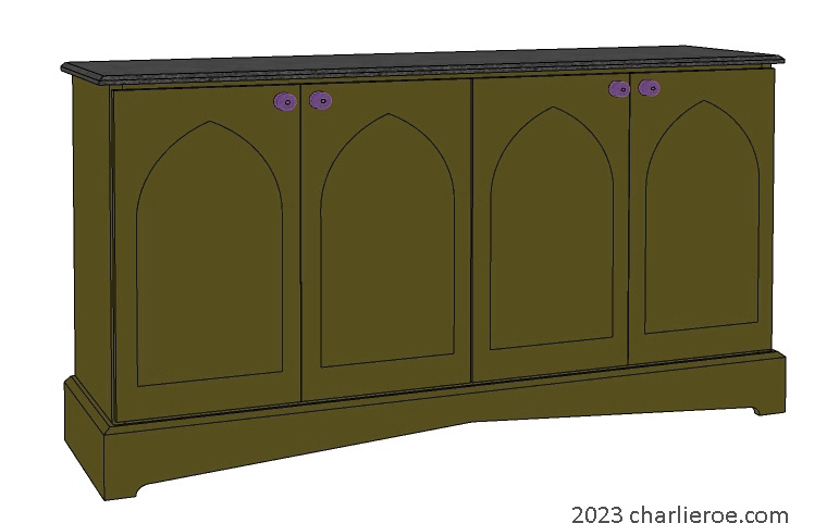new Gothic Gothique Gotik 4 door painted sideboard cabinet with decorative Lancet door panels