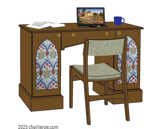 new Gothic Gothique Gotik 2 door wood & painted console table desk sideboard cabinet with decorative Lancet door panels