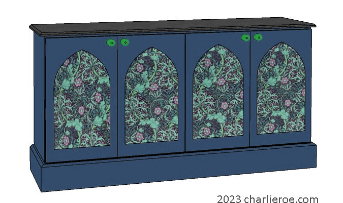 new Gothic Gothique Gotik 4 door painted sideboard cabinet with decorative Lancet door panels