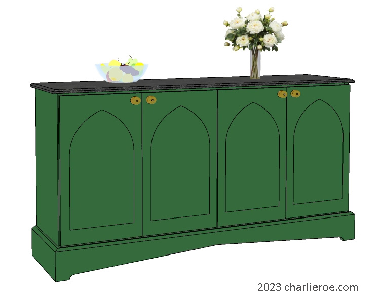 new Gothic Gothique Gotik 4 door painted sideboard cabinet with decorative Lancet door panels