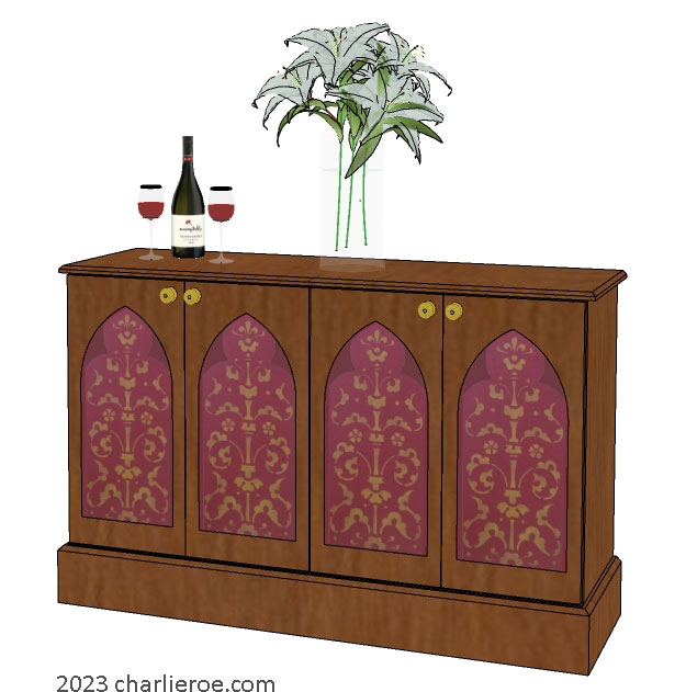 new Gothic Gothique Gotik 4 door painted sideboard cabinet with decorative Lancet door panels