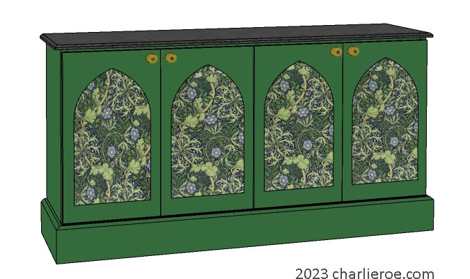 new Gothic Gothique Gotik 4 door painted sideboard cabinet with decorative Lancet door panels