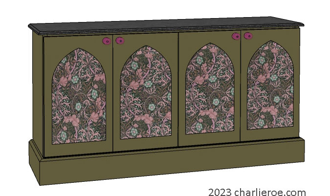 new Gothic Gothique Gotik 4 door painted sideboard cabinet with decorative Lancet door panels